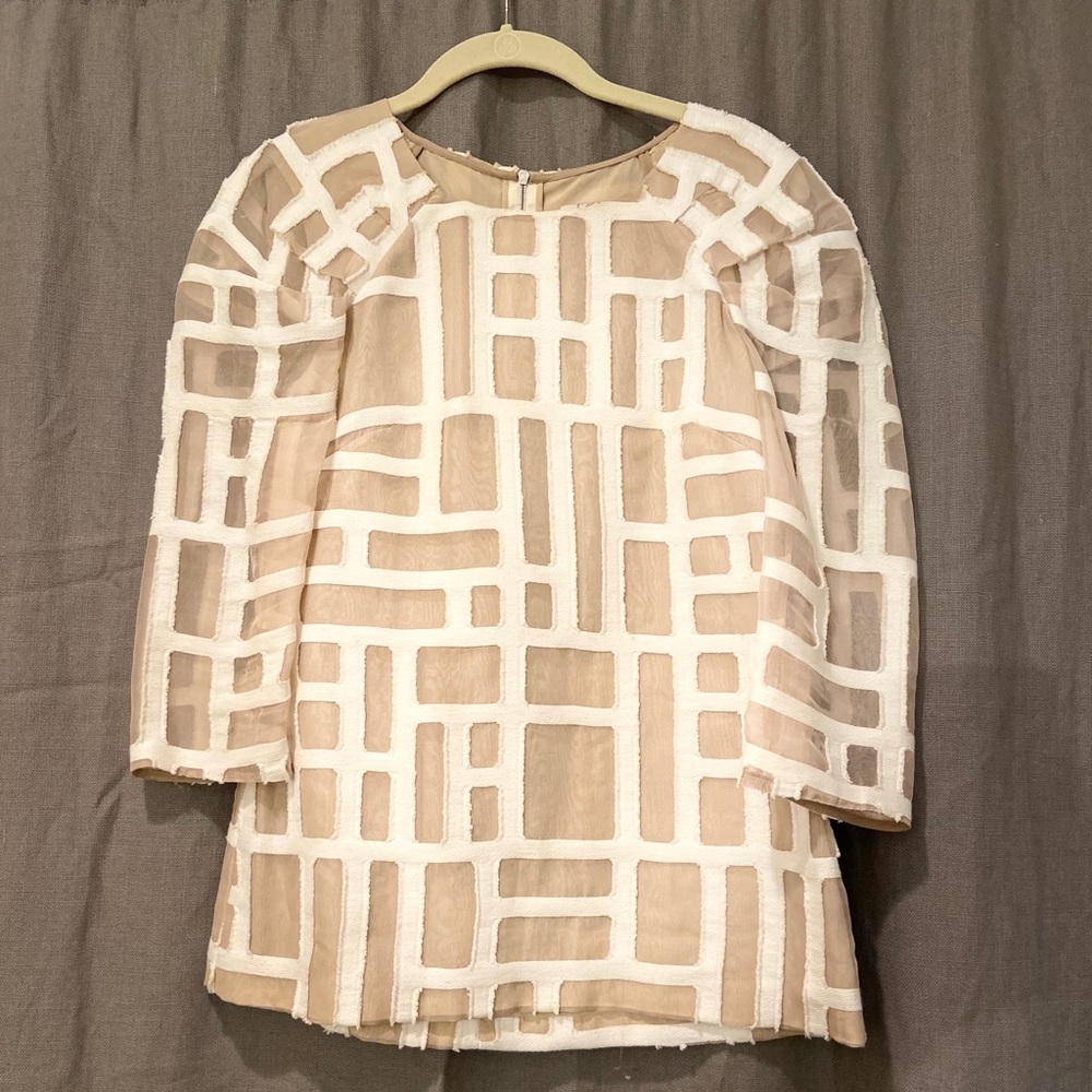 Lela Rose Nude white stripe zip back top